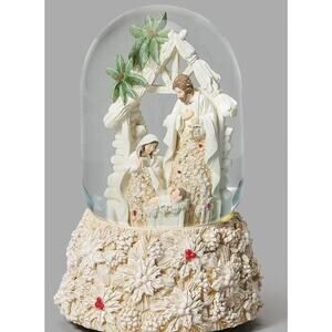 Roman Inc Holy Family With Poinsettias Accents #138519 Glitterdome “Holy Night”